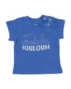 T-shirt Bébé Manche Courte Bleu Toulouse Minimalist Ville France Symbole Capitole