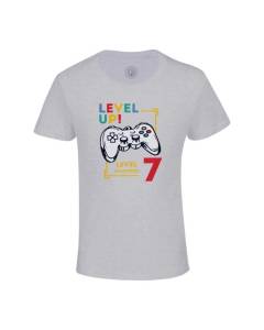 T-shirt Enfant Gris Level Up! Unlocked 7 Anniversaire Celebration Enfant Cadeau Jeux Video Anglais