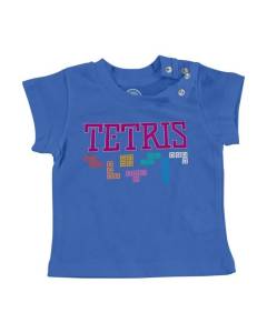 T-shirt Bébé Manche Courte Bleu Tetris Jeux Vidéo Retro Gaming Vintage