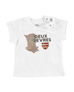 T-shirt Bébé Manche Courte Blanc Deux-Sèvres 79 Departement Niort Carte Ancienne Nouvelle Aquitaine