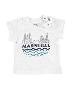 T-shirt Bébé Manche Courte Blanc Marseille Minimalist France Ville Pastis OM