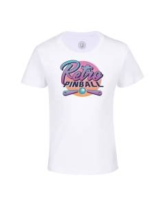 T-shirt Enfant Blanc Retro Flipper Pinball Classique Bar Arcade