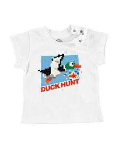 T-shirt Bébé Manche Courte Blanc Duck Hunt 8 bit Jeux Vidéo Retro Gaming Vintage Arcade