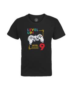 T-shirt Enfant Noir Level Up! Unlocked 9 Anniversaire Celebration Enfant Cadeau Jeux Video Anglais