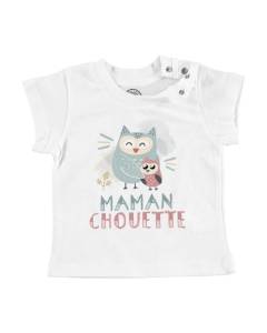 T-shirt Bébé Manche Courte Blanc Maman Chouette et son Bébé Dessin Illustration