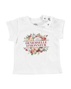 T-shirt Bébé Manche Courte Blanc Demoiselle d'Honneur Mariage Mariée Bouquet Fleurs