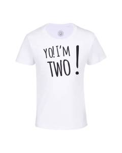 T-shirt Enfant Blanc Yo! I'm Two Anniversaire Celebration Cadeau Anglais Message Texte