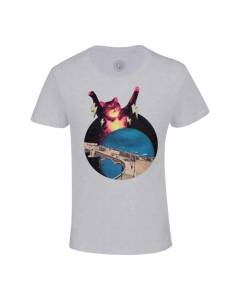 T-shirt Enfant Gris Cat Destroyer Collage Vintage Illustration Art Humour Surrealiste Parodie Animal Espace