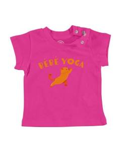 T-shirt Bébé Manche Courte Rose Bébé Yoga Chat Animal Mignon Dessin Original