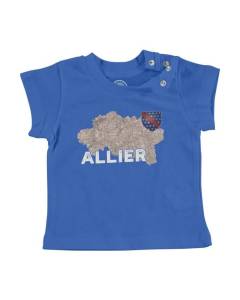 T-shirt Bébé Manche Courte Bleu Allier 03 Departement Laon Carte Ancienne Hauts de France