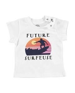 T-shirt Bébé Manche Courte Blanc Future Surfeuse Sport Aquatique Mer