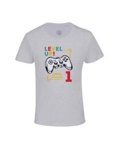 T-shirt Enfant Gris Level Up! Unlocked 1 Anniversaire Celebration Enfant Cadeau Jeux Video Anglais
