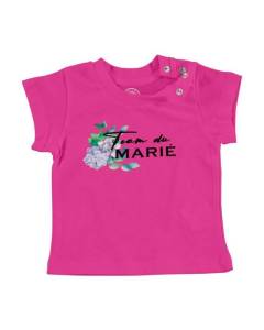 T-shirt Bébé Manche Courte Rose Team du Marié Mariage Mariée Fleurs Bleues