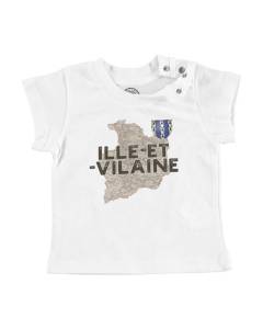 T-shirt Bébé Manche Courte Blanc Ille et Vilaine 35 Departement Rennes Carte Ancienne Rare