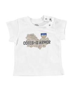 T-shirt Bébé Manche Courte Blanc Cotes d'Armor 22 Département Carte Ancienne Bretagne