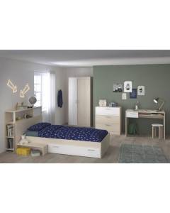 PARISOT Chambre enfant complète - Tête de lit + lit + commode + armoire + bureau - contemporain - Décor acacia clair et blanc -