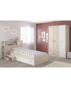 PARISOT Chambre enfant complète - Tête de lit + lit + armoire - Style contemporain - Décor acacia clair et blanc - CHARLEMAGNE