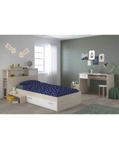 PARISOT Chambre enfant complète Tête de lit + lit + bureau - Style contemporain - Décor acacia clair et blanc - CHARLEMAGNE