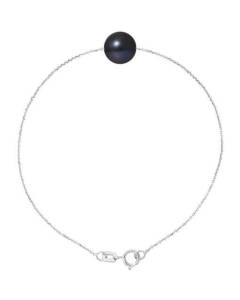 PERLINEA - Bracelet - Véritable Perle de Culture d'Eau Douce 8-9 mm Black Tahiti - Argent 925 Millièmes - Bijoux Femme