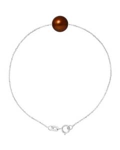 PERLINEA - Bracelet - Véritable Perle de Culture d'Eau Douce 8-9 mm - Colori Chocolat - Argent 925 Millièmes - Bijoux Femme