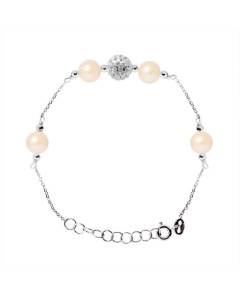 PERLINEA - Bracelet - 4 Véritables Perles de Culture d'Eau Douce 6-7 mm Rose Naturel - Argent 925 Millièmes - Bijoux Femme