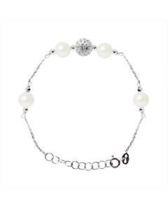 PERLINEA - Bracelet - 4 Véritables Perles de Culture d'Eau Douce 6-7 mm Blanc Naturel - Argent 925 Millièmes - Bijoux Femme