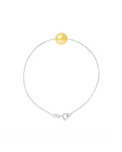 PERLINEA - Bracelet - Véritable Perle de Culture d'Eau Douce 8-9 mm Gold - Argent 925 Millièmes - Bijoux Femme