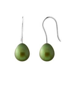 PERLINEA - Boucles d'Oreilles - Véritables Perles de Culture d'Eau Douce Poires 7-8 mm Vert Intense - Or Blanc - Bijoux Femme