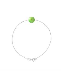 PERLINEA - Bracelet - Véritable Perle de Culture d'Eau Douce 8-9 mm Vert Tonic - Argent 925 Millièmes - Bijoux Femme