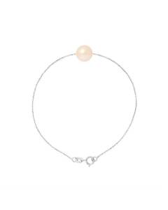 PERLINEA - Bracelet - Véritable Perle de Culture d'Eau Douce - 8-9 mm Rose Naturel - Argent 925 Millièmes - Bijoux Femme