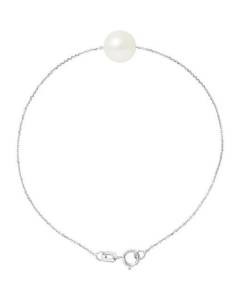 PERLINEA - Bracelet - Véritable Perle de Culture d'Eau Douce - 8-9 mm Blanc Naturel - Argent 925 Millièmes - Bijoux Femme