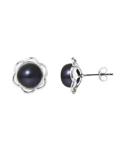 PERLINEA - Boucles d'Oreilles - Fleur Perles de Culture d'Eau Douce - Argent 925 Millièmes - Bijoux Femme