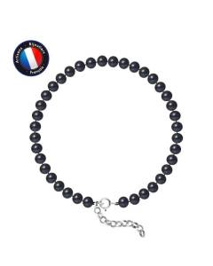 PERLINEA - Bracelet - Véritable Perle de Culture d'Eau Douce Semi-Ronde 5-6 mm Black Tahiti - Argent 925 Millièmes - Bijoux Femme