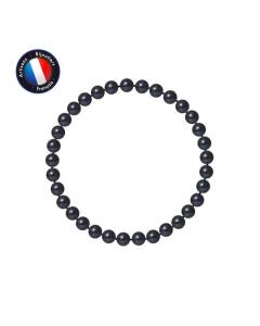 PERLINEA - Bracelet - Véritable Perle de Culture d'Eau Douce Ronde 5-6 mm Black Tahiti - Elastique Haute Résistance- Bijoux Femme