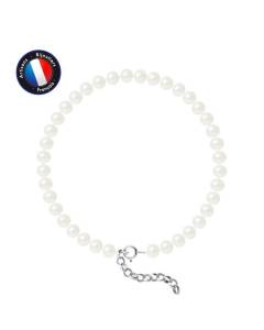 PERLINEA - Bracelet - Véritable Perle de Culture d'Eau Douce Semi-Ronde 5-6 mm Blanc Naturel - Argent 925 Millièmes - Bijoux Femme