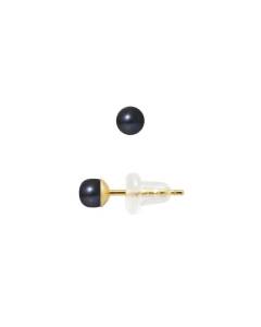 PERLINEA - Clous d'Oreilles - Véritables Perles de Culture d'Eau Douce Noires Boutons 3-4 mm - Or Jaune - Bijoux Femme