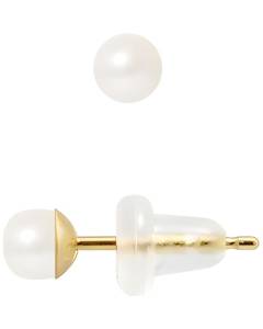 PERLINEA - Clous d'Oreilles - Véritables Perles de Culture d'Eau Douce Boutons 4-5 mm Blanc Naturel - Or Blanc - Bijoux Femme