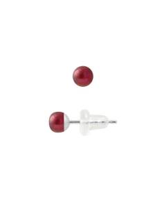 PERLINEA - Clous d'Oreilles - Véritables Perles de Culture d'Eau Douce Boutons 4-5 mm Rouge Cerise - Or Blanc - Bijoux Femme