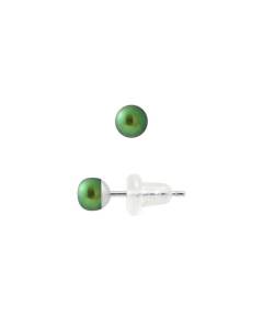 PERLINEA - Clous d'Oreilles - Véritables Perles de Culture d'Eau Douce Boutons 4-5 mm Vert Intense - Or Blanc - Bijoux Femme