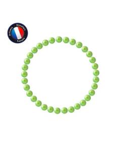 PERLINEA - Bracelet - Véritable Perle de Culture d'Eau Douce Ronde 5-6 mm Vert Tonic - Elastique Haute Résistance - Bijoux Femme