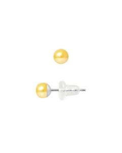 PERLINEA - Clous d'Oreilles - Véritables Perles de Culture d'Eau Douce Boutons 4-5 mm Gold - Or Blanc - Bijoux Femme