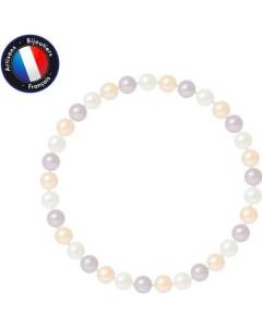 PERLINEA - Bracelet - Véritable Perle de Culture d'Eau Douce Ronde 5-6 mm Multicolore - Elastique Haute Résidence - Bijoux Femme