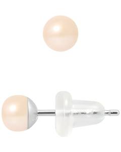 PERLINEA - Clous d'Oreilles - Véritables Perles de Culture d'Eau Douce Boutons 4-5 mm Rose Naturel - Or Blanc - Bijoux Femme