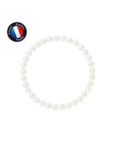 PERLINEA - Bracelet - Véritable Perle de Culture d'Eau Douce Ronde 5-6 mm Blanc Naturel - Elastique Haute Résistance - Bijoux Femme