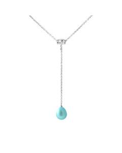 PERLINEA - Collier Cravate - Perle de Culture d'Eau Douce AAA+ Poire 9-10 mm - Bleu Turquoise - Argent 925 Millièmes - Bijoux Femme