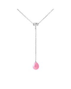 PERLINEA - Collier Cravate - Perle de Culture d'Eau Douce AAA+ - Poire 9-10 mm - Rose Fushia - Argent 925 Millièmes - Bijoux Femme