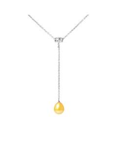 PERLINEA - Collier Cravate - Perle de Culture d'Eau Douce AAA+ - Poire 9-10 mm - Gold - Argent 925 Millièmes - Bijoux Femme