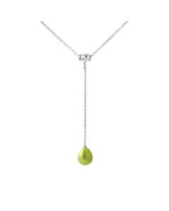 PERLINEA - Collier Cravate - Perle de Culture d'Eau Douce AAA+ - Poire 9-10 mm - Vert Tonic - Argent 925 Millièmes - Bijoux Femme