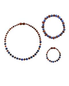 Box bracelet et collier bébé / Bracelet adulte - Ambre Cognac / Lapis Lazuli Marron Et Bleu