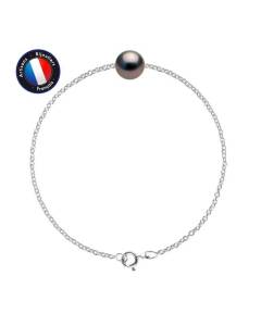 PERLINEA - Bracelet - Véritable Perle de Culture de Tahiti Ronde 9-10 mm - Argent 925 Millièmes - Bijoux Femme